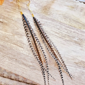 Feather and Chain Earrings, black feather earrings, bohemian earrings, real feather earrings, long feather earrings, brown western jewelry
