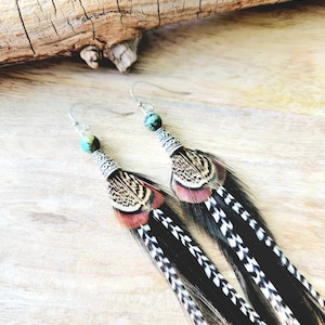 Feather Earrings/ black feather earrings/ boho feather earrings/ real feather earrings/ small feather earring/ black boho earring/boho gifts image 2