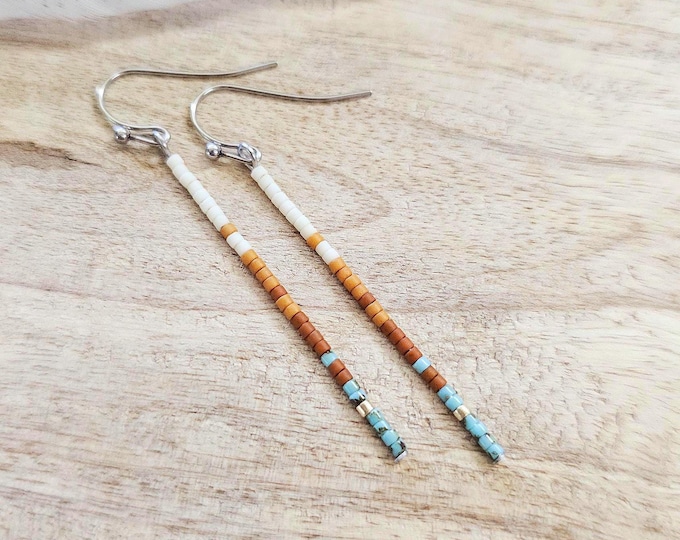 Seed bead earrings, boho earrings, western earrings, beaded boho earrings, turquoise earrings, small turquoise earring, small beaded earring