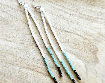 Seed bead earrings, boho earrings, western earrings, beaded boho earrings, turquoise earrings, long beaded earrings, long boho earrings