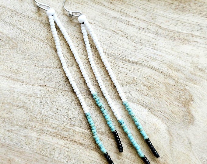 Seed bead earrings, boho earrings, western earrings, beaded boho earrings, turquoise earrings, long beaded earrings, long boho earrings
