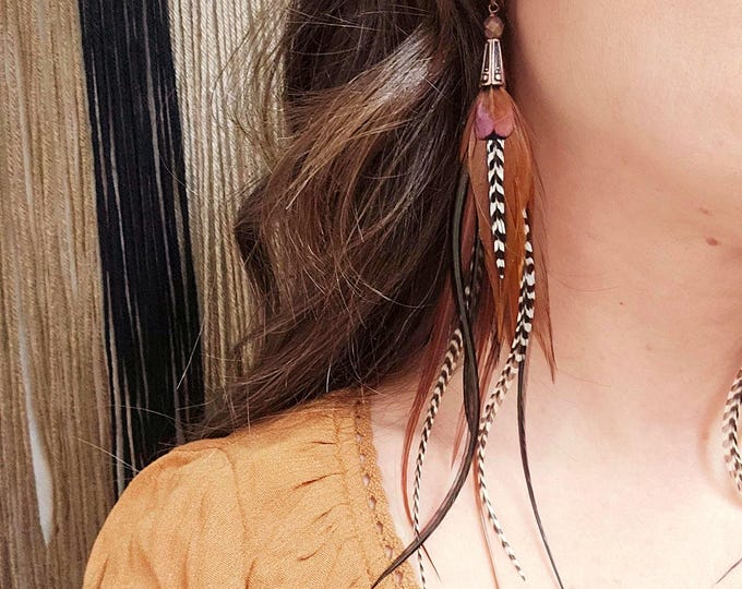 Long Feather Earrings/ feather earrings/ natural feather earrings/ western earrings/ southwestern earrings/ brown feather earrings/ gifts C