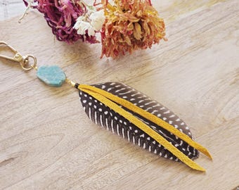 Boho Bag Charm: boho purse accessorie, feather purse charm, beaded bag charm, western bag charm, feather bag charm, leather feathe bag charm