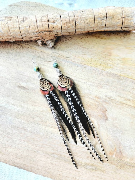 Feather Earrings Black Feather Earrings Boho Feather Earrings