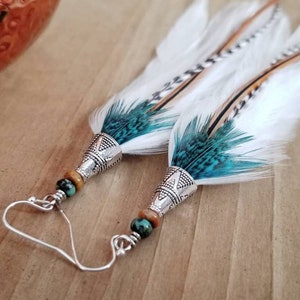 Feather earrings, real feather earrings, bohoemian earrings, western earrings, hippie earrings, gypsy earrings, white feather earrings image 2