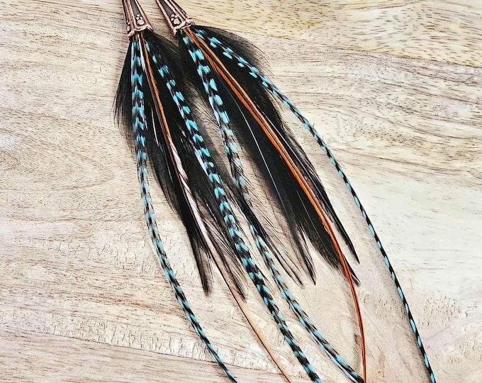 Black Feather Earrings: black boho jewelry, black western jewelry, teal feather earrings, moonstone jewelry, cowgirl jewelry, bohemian gifts