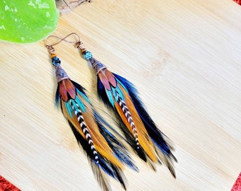 Feather Earrings/ black feather earrings/ boho feather earrings/ real feather earrings/ small feather earrings/ western jewelry/  boho gifts