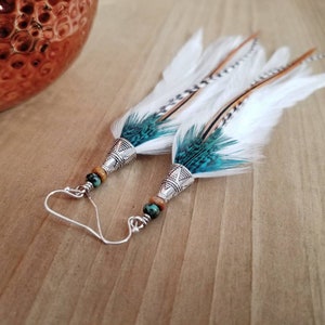 Feather earrings, real feather earrings, bohoemian earrings, western earrings, hippie earrings, gypsy earrings, white feather earrings image 5