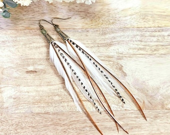White Feather Earrings: Long Boho Wedding Jewelry
