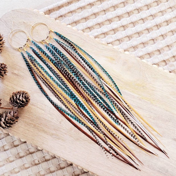 Long Feather Earrings/ dramatic earrings/ statement earrings/ boho earrings/ southwestern earrings/ boho feather earrings/ boho gifts/ gifts