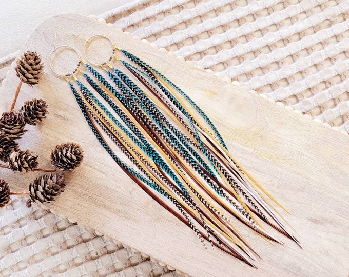 Long Feather Earrings/ dramatic earrings/ statement earrings/ boho earrings/ southwestern earrings/ boho feather earrings/ boho gifts/ gifts
