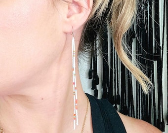 Beaded Fringe Earrings, seed bead earring, summer beaded earring, boho beaded earring, colorful beaded earring, long beaded earring, gifts