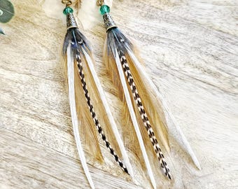 Neutral Feather Earrings, tan feather earrings, boho earrings, western earrings, short feather earrings, wedding earrings, bohemian, gypsy