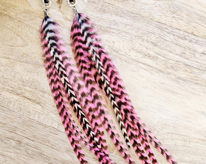 Pink Feather Earrings, pink earrings, pink boho earrings, pink western earrings, long pink earrings, feather earring, girlie earrings, gifts