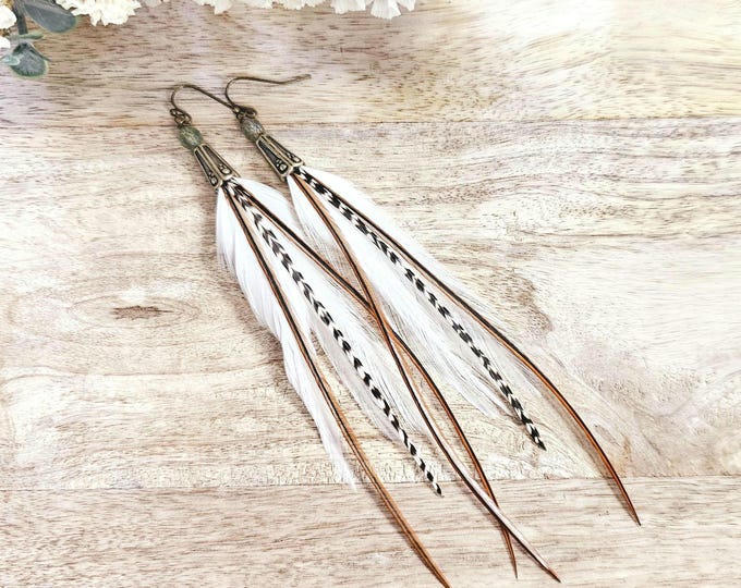 White Feather Earrings: boho wedding jewelry, hippie accessories, white bohemian earring, real feather jewelry, western wedding jewelry