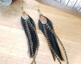 Feather earrings/ boho earrings/ western earrings/ statement earrings/ boho gifts/ black earrings/ autumn earrings/ black feathers earrings