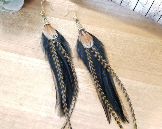 Feather earrings, boho earrings, western earrings, black earrings, dangle earrings, black boho earrings, fall earrings, gifts for teachers