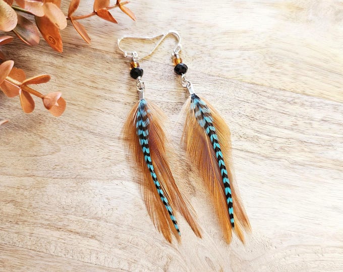 Short Feather Earrings, boho earrings, western earrings, turquoise feather earrings, feather earrings, fall earrings, gifts for teachers