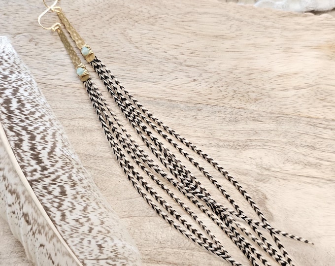 Long feather earrings, beaded feather earrings, bohemian feather earring, boho wedding earring, amazonite earrings, western earrings, gifts