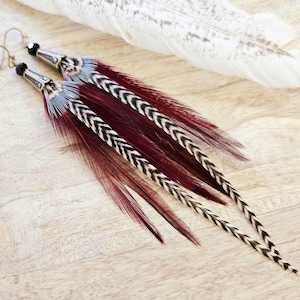 Feather earrings/ red earrings/ boho earrings/ western earrings/ boho gifts/ statement earrings/ red feathers/ rodeo earrings/ feathers