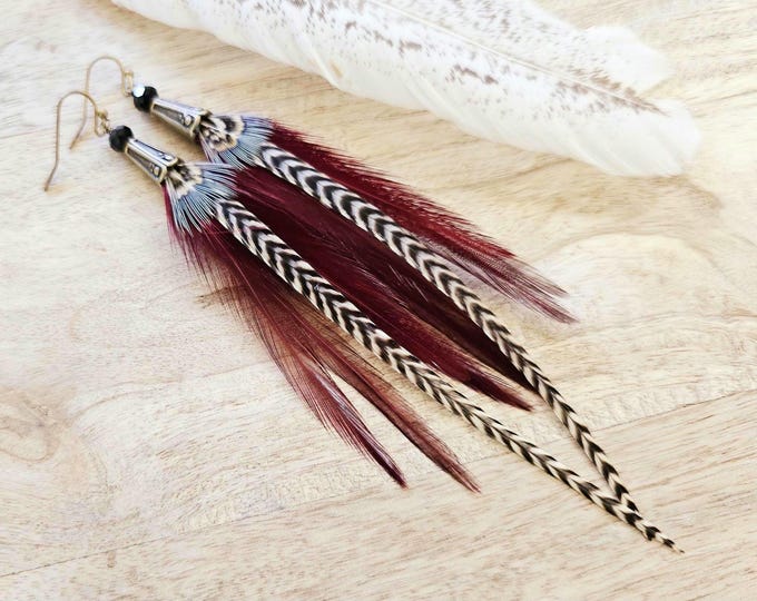 Feather earrings/ red earrings/ boho earrings/ western earrings/ boho gifts/ statement earrings/ red feathers/ rodeo earrings/ feathers