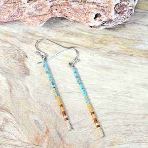 Seed bead earrings, turquoise earrings, western earrings, beaded boho earrings, minimalist earrings, gold beaded earrings, everyday earrings