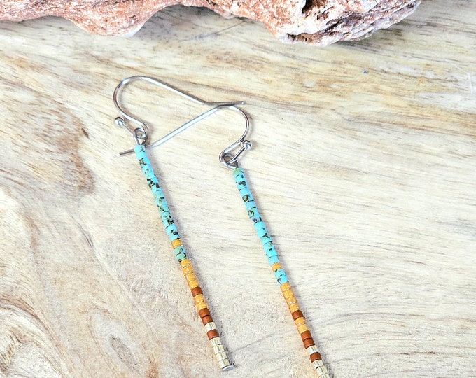 Seed bead earrings, turquoise earrings, western earrings, beaded boho earrings, minimalist earrings, gold beaded earrings, everyday earrings
