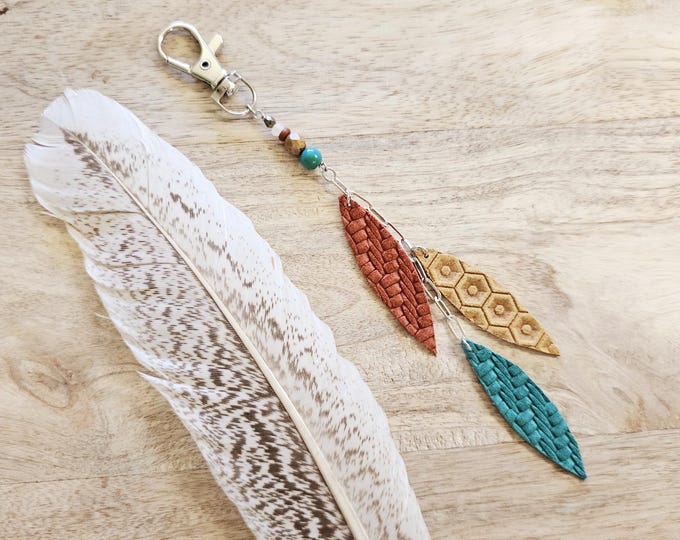 Boho Bag Charm: boho purse accessorie, leather purse charm, beaded bag charm, western bag charm, leather bag tassel, boho bag tassel