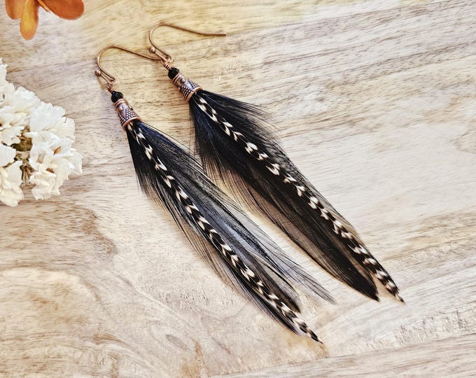 Black Feather Earrings, black boho earrings, black western earrings, real feather earrings, goth earrings, gifts for her, autumn earrings