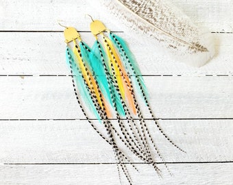 Neon Feather Earrings/ summer earrings/ boho earrings/ colorful feather earrings/ long feather earrings/ statement earrings/ unique gifts