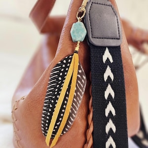 Boho Bag Charm: boho purse accessorie, feather purse charm, beaded bag charm, western bag charm, feather bag charm, leather feathe bag charm