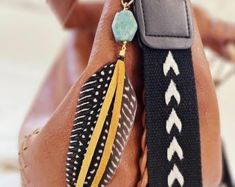 Boho Bag Charm: boho purse accessorie, feather purse charm, beaded bag charm, western bag charm, feather bag charm, leather feathe bag charm
