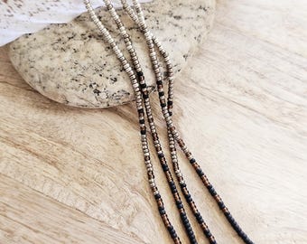 Metallic Fringe Earrings, seed bead earrings, long beaded earrings, concert earrings, ombre beaded earrings, long black beaded earring, boho