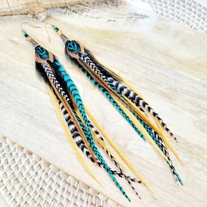 Longues boucles d'oreilles plumes/ boucles d'oreilles boho/ boucles d'oreilles sud-ouest/ boucles d'oreilles tendance/ plumes/ cadeaux boho/ boucles d'oreilles rodéo/ boucles d'oreilles concert/ C