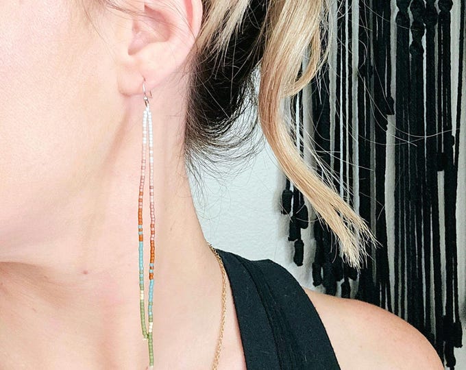 Beaded Fringe Earrings/ seed bead earrings/ turquoise beaded earrings/ boho beaded earring/ western fringe earring/ long beaded earrings