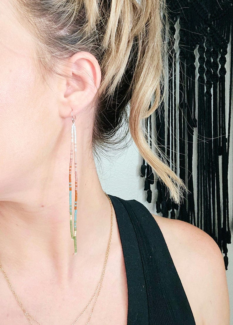 Long Beaded Fringe Earrings, Boho Western Seed Bead Jewelry - Etsy