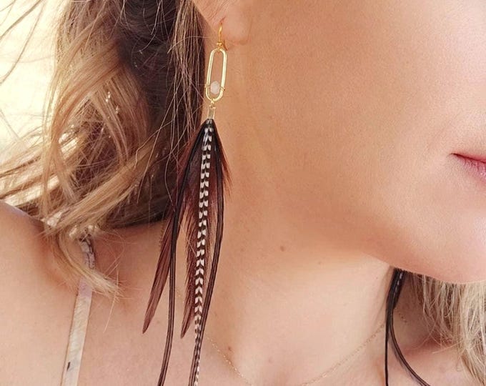Brown Feather Earrings, feather earrings, black feather earrings, western earrings, boho earrings, fall earrings, long boho earrings, gifts