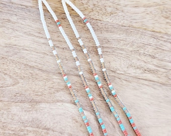 Long beaded earring, seed bead earring, turquoise beaded earring, spring earring, boho beaded earring, coral beaded earring, fringe earring