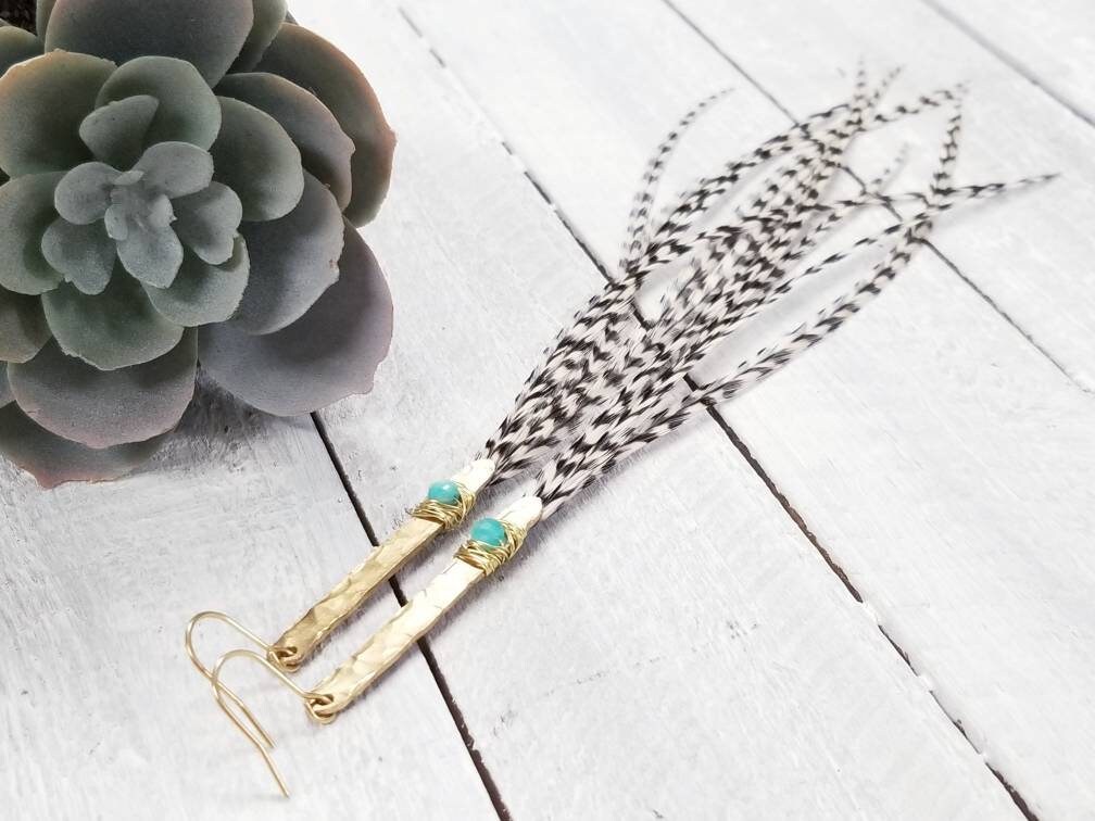 Long feather earrings, grizzly feather earrings, bohemian feather ear…