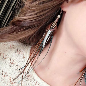 Feather Earrings, long feather earrings, boho earrings, teal feather earrings, concert earrings, winter earrings, hippie earrings, gifts