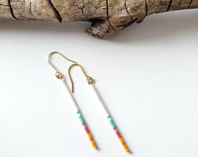Seed bead earrings, teal boho earrings, everyday earrings, beaded boho earrings, minimalist earrings, colorful beaded earring, gifts for her