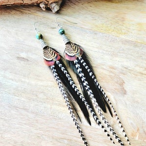 Feather Earrings/ black feather earrings/ boho feather earrings/ real feather earrings/ small feather earring/ black boho earring/boho gifts image 4