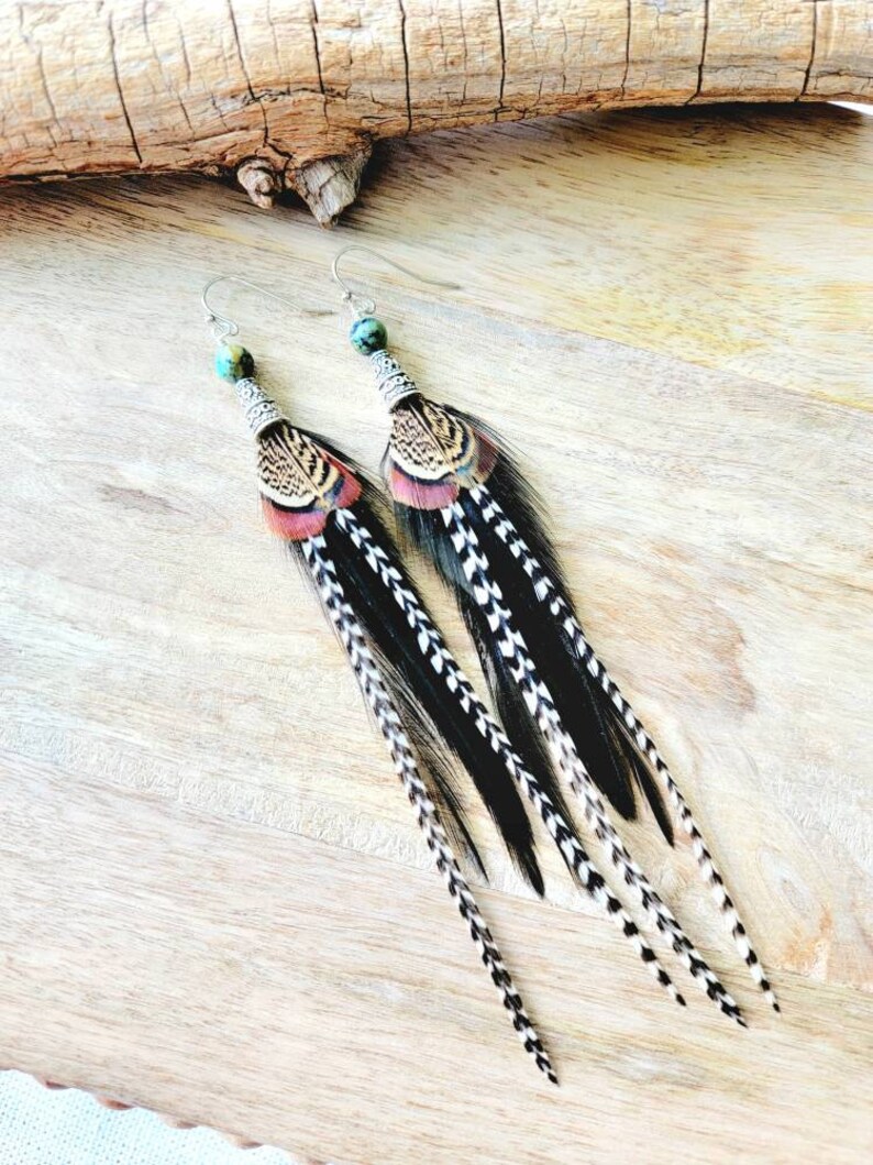 Feather Earrings/ black feather earrings/ boho feather earrings/ real feather earrings/ small feather earring/ black boho earring/boho gifts image 4