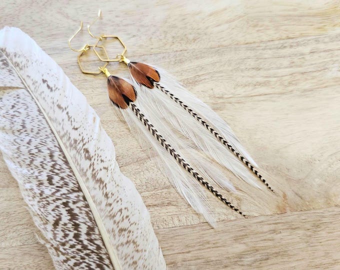 White Feather Earrings: Boho Western Jewelry, Bridal Jewelry