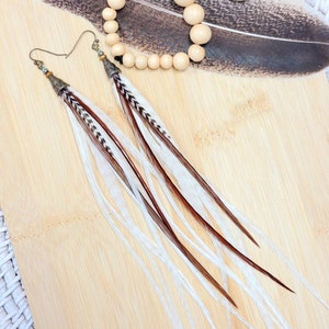 Long Feather Earrings/ real feather earrings/ white boho earrings/ southwestern earrings/ white feather earrings/ fall earrings/ boho gifts