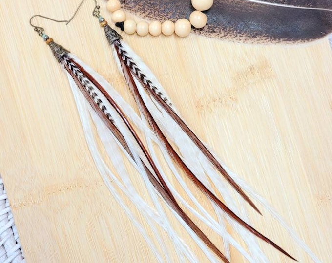 Long Feather Earrings/ real feather earrings/ white boho earrings/ southwestern earrings/ white feather earrings/ fall earrings/ boho gifts