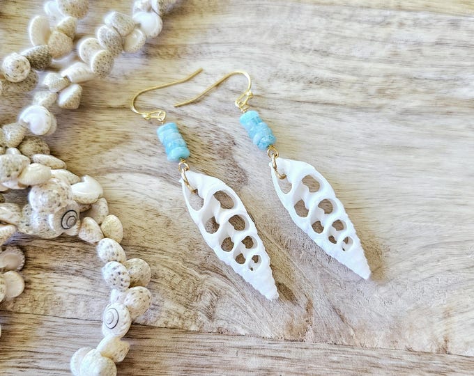 Seashell Earrings: amazonite jewelry, vacation jewelry, boho ocean jewelry, white beach earring, coastal jewelry, beach gifts, shell earring