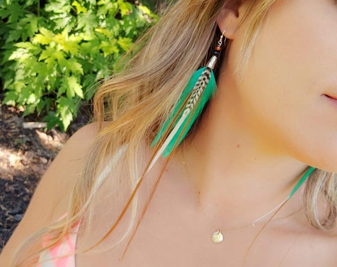 Turquoise Feather Earrings, feather earrings, bohemian earrings, western earrings, turquoise earrings, long boho earring, boho gifts for her