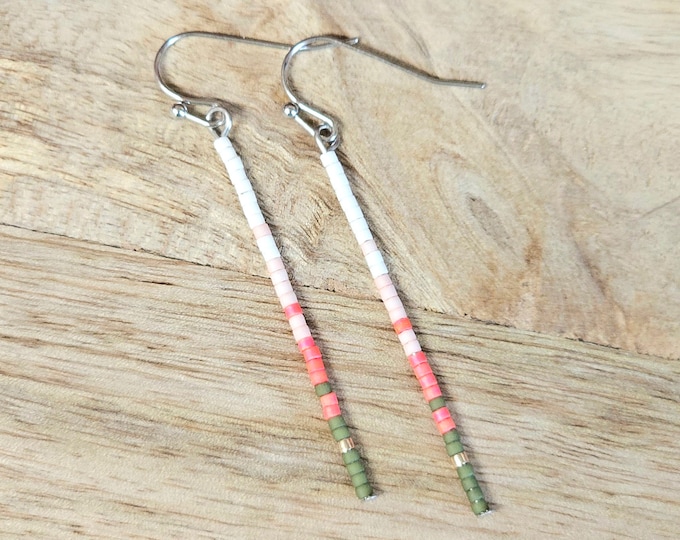 Seed bead earrings, pink boho earrings, western earrings, beaded boho earrings, minimalist earrings, green beaded earrings, everyday earring