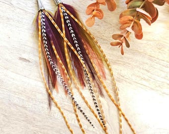Long Feather Earrings: Plum Boho Jewelry, Hair Accessories